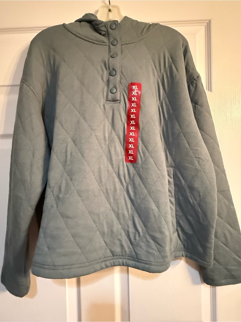 Lands End Quilted Hooded Pullover Sweater - Greenish (XL)